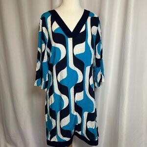 NEW WITH TAGS TINA STEPHENS BOLD BLUE PRINT SHIFT DRESS - SIZE MEDIUM